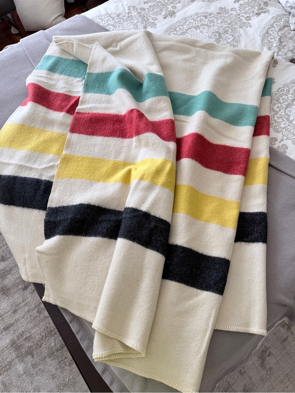 Golden Dawn Striped Wool Blanket Hudson Bay Candy Stripe - Picture 5 of 16